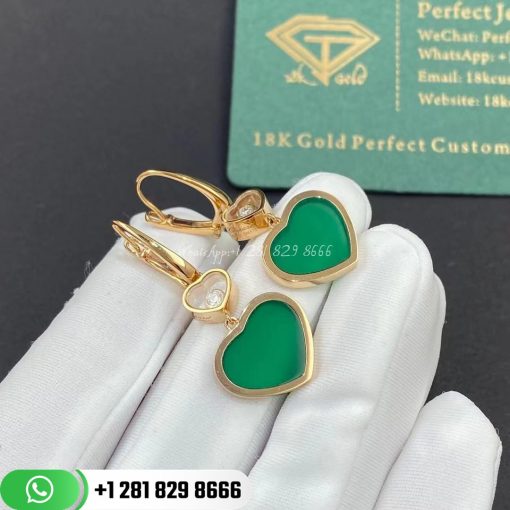 Chopard Happy Hearts Earrings, Ethical Rose Gold, Diamonds, Green Agate 837482-5011