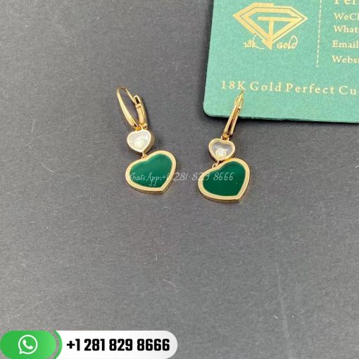 Chopard Happy Hearts Earrings, Ethical Rose Gold, Diamonds, Green Agate 837482-5011