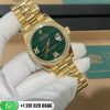 Rolex Yellow Gold Datejust 31 Watch Fluted Bezel Malachite Diamond Six and Nine Dial Oyster Bracelet