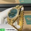 Rolex Yellow Gold Datejust 31 Watch Fluted Bezel Malachite Diamond Six and Nine Dial Oyster Bracelet