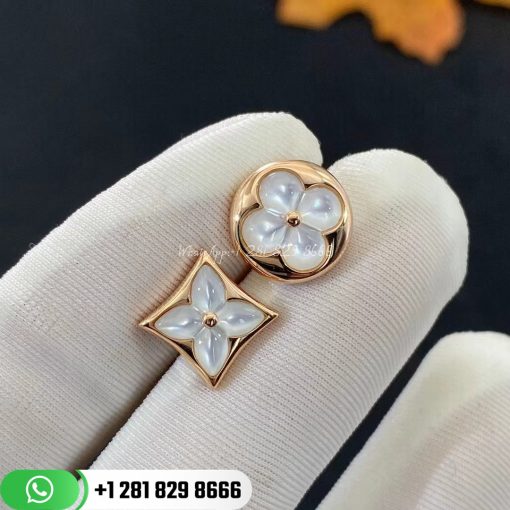 Louis Vuitton 18k Pink Gold Mother of Pearl Color Blossom Star & Sun Stud Earrings