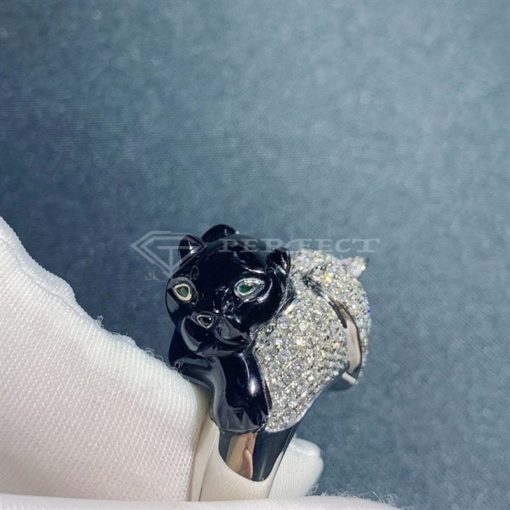 Panthere De Cartier Diamond, Onyx and Emerald Ring in 18kwg