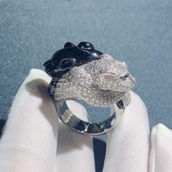 Panthere De Cartier Diamond, Onyx and Emerald Ring in 18kwg