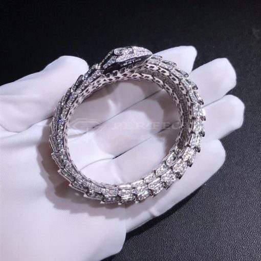 Bulgari Serpenti White Gold Full Diamond Pave Large Bangle Bracelet