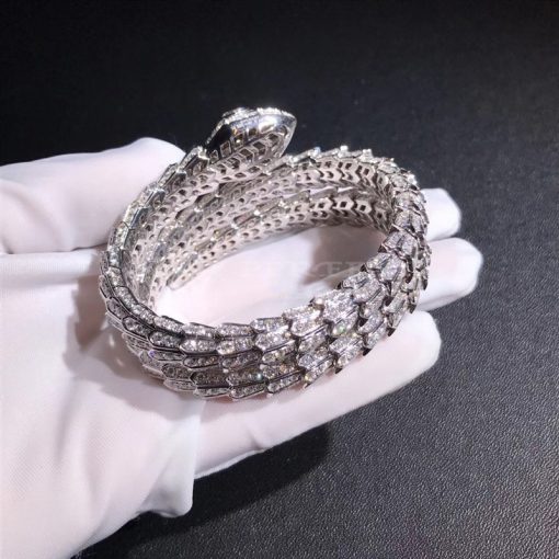 Bulgari Serpenti White Gold Full Diamond Pave Large Bangle Bracelet