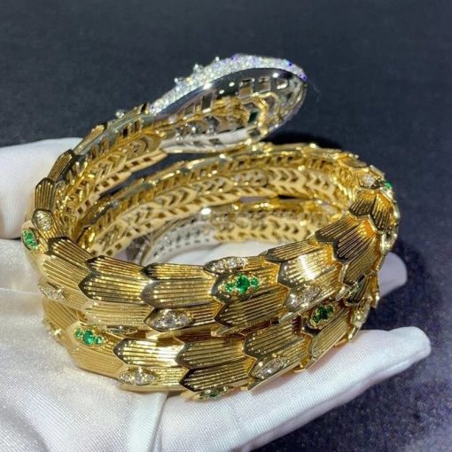 Bulgari Diamond Emerald Gold Serpenti Bracelet