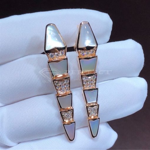 Bvlgari Serpenti 18k Rose Gold Diamond Mother of Pearl Clip-on Earrings