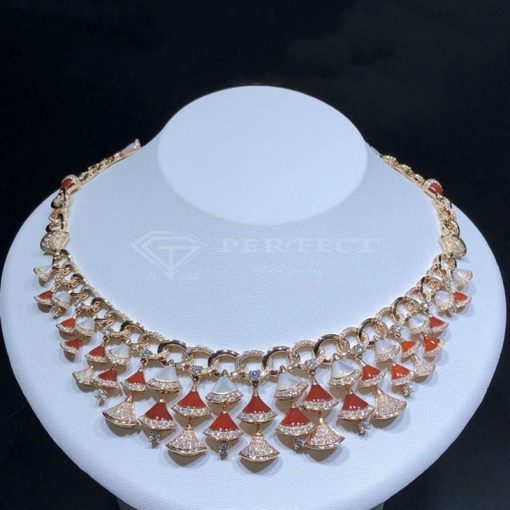 Bvlgari Divas Dream Necklace in Rose Gold with Mother-of-pearl, Carnelian and Diamonds 354092