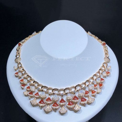 Bvlgari Divas Dream Necklace in Rose Gold with Mother-of-pearl, Carnelian and Diamonds 354092