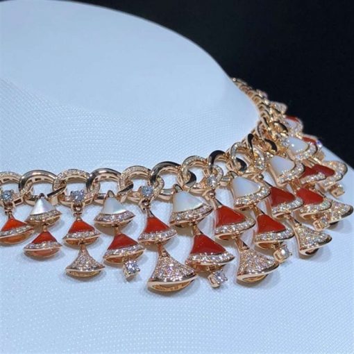 Bvlgari Divas Dream Necklace in Rose Gold with Mother-of-pearl, Carnelian and Diamonds 354092