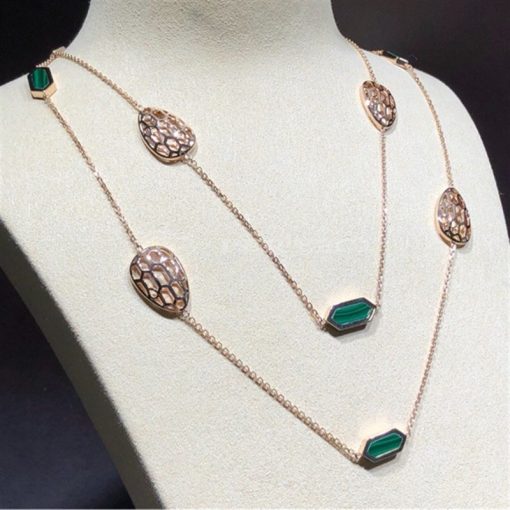 Bvlgari Rose Gold & Malachite Serpenti Sautoir Necklace