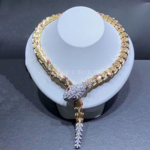 Bulgari Diamond Ruby Gold Serpenti Necklace