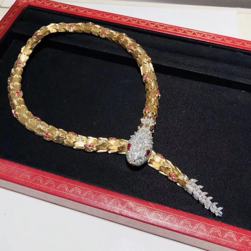 Bulgari Diamond Ruby Gold Serpenti Necklace