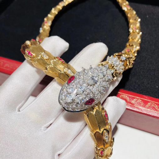 Bulgari Diamond Ruby Gold Serpenti Necklace