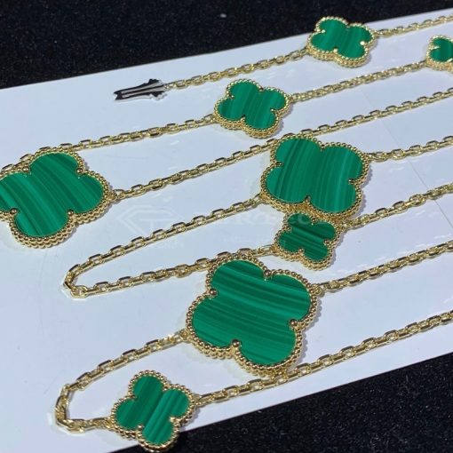 Van Cleef Arpels Magic Alhambra Long Necklace, 16 Motifs Yellow Gold Malachite VCARO2AF00