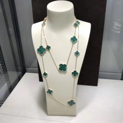 Van Cleef Arpels Magic Alhambra Long Necklace, 16 Motifs Yellow Gold Malachite VCARO2AF00