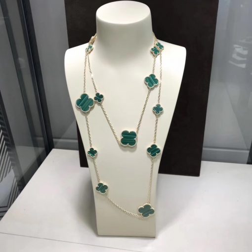 Van Cleef Arpels Magic Alhambra Long Necklace, 16 Motifs Yellow Gold Malachite VCARO2AF00