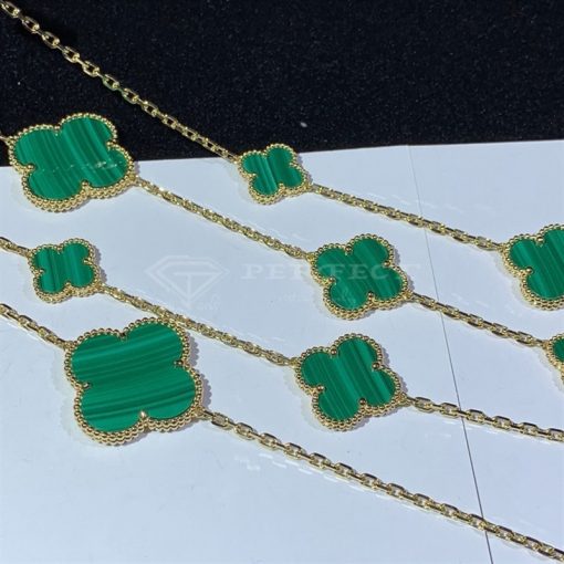 Van Cleef Arpels Magic Alhambra Long Necklace, 16 Motifs Yellow Gold Malachite VCARO2AF00