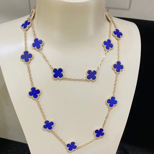 Van Cleef Arpels Vintage Alhambra Long Necklace, 20 Motifs Yellow Gold, Lapis Lazuli VCARP7RN00