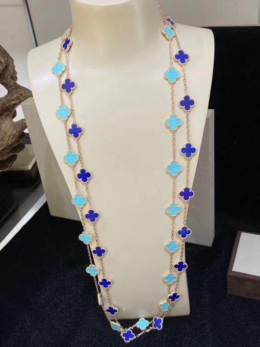 Van Cleef Arpels Vintage Alhambra Long Necklace, 20 Motifs Yellow Gold, Lapis Lazuli VCARP7RN00