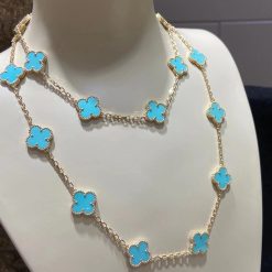 Van Cleef Arpels Vintage Alhambra Long Necklace with 20 Turquoise