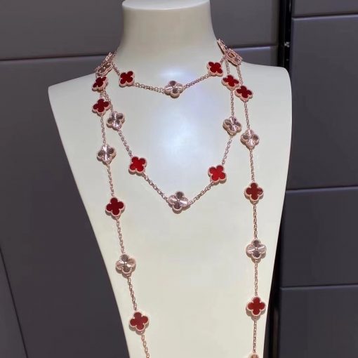 Van Cleef Arpels Vintage Alhambra Long Necklace, 20 Motifs Rose gold, Carnelian VCARP7RO00