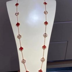 Van Cleef Arpels Vintage Alhambra Long Necklace, 20 Motifs Rose gold, Carnelian VCARP7RO00