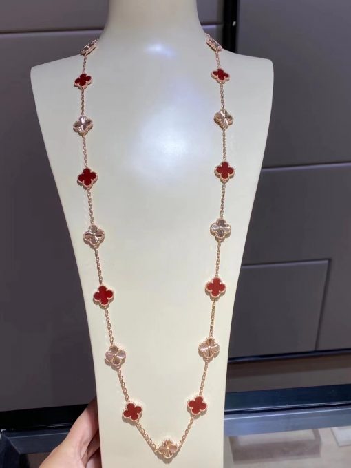 Van Cleef Arpels Vintage Alhambra Long Necklace, 20 Motifs Rose gold, Carnelian VCARP7RO00