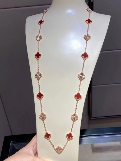 Van Cleef Arpels Vintage Alhambra Long Necklace, 20 Motifs Rose gold, Carnelian VCARP7RO00