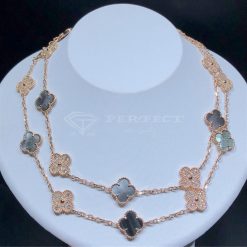 Van Cleef Arpels Vintage Alhambra Long Necklace 20 Motifs Rose Gold Diamond Mother Of Pearl Vcarp2r000 (1)