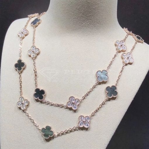 Van Cleef Arpels Vintage Alhambra Long Necklace, 20 Motifs Rose gold, Diamond, Mother-of-pearl VCARP2R000