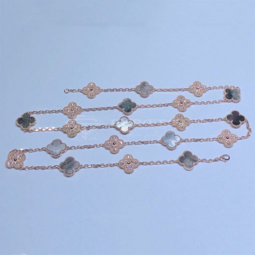 Van Cleef Arpels Vintage Alhambra Long Necklace, 20 Motifs Rose gold, Diamond, Mother-of-pearl VCARP2R000