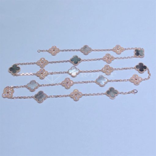 Van Cleef Arpels Vintage Alhambra Long Necklace, 20 Motifs Rose gold, Diamond, Mother-of-pearl VCARP2R000