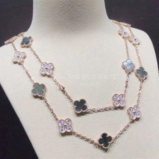 Van Cleef Arpels Vintage Alhambra Long Necklace, 20 Motifs Rose gold, Diamond, Mother-of-pearl VCARP2R000