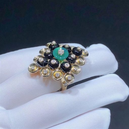 Van Cleef Arpels Bouton D'or Ring Yellow Gold, Chrysoprase, Diamond, Onyx VCARO9MW00