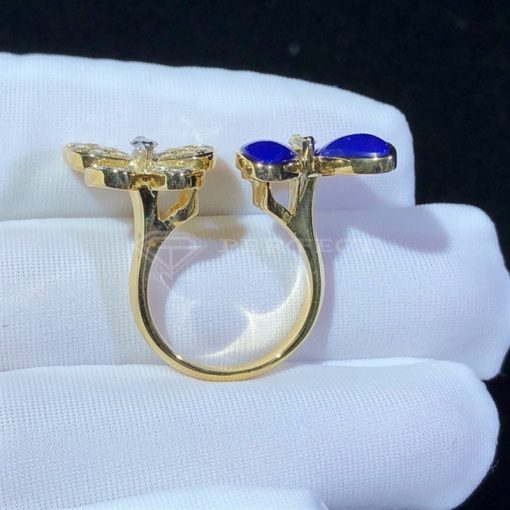 Van Cleef Arpels Two Butterfly Between the Finger Ring Yellow Gold, Diamond, Lapis Lazuli VCARP3DN00