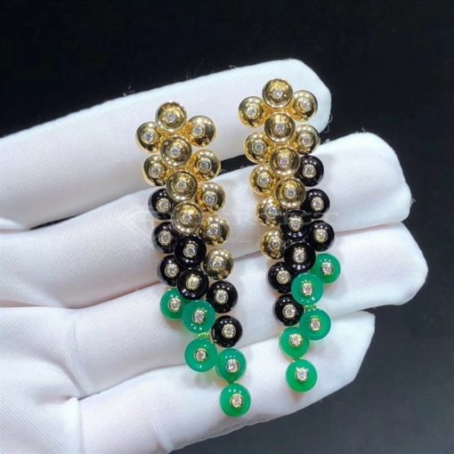 Van Cleef Arpels Bouton D'or Earrings Yellow Gold, Chrysoprase, Diamond, Onyx VCARO77200