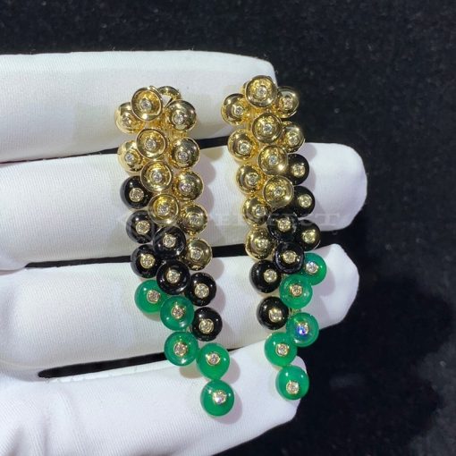 Van Cleef Arpels Bouton D'or Earrings Yellow Gold, Chrysoprase, Diamond, Onyx VCARO77200