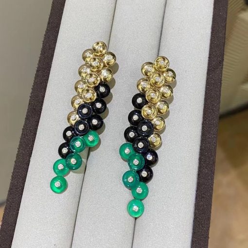 Van Cleef Arpels Bouton D'or Earrings Yellow Gold, Chrysoprase, Diamond, Onyx VCARO77200