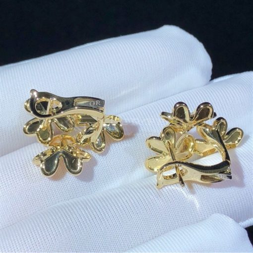 Van Cleef Arpels Frivole Earrings, 3 Flowers, Mini Model Yellow Gold, Diamond VCARP2DV00