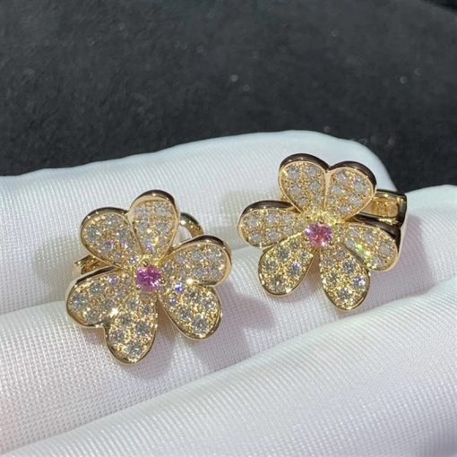 Van Cleef Arpels Frivole Earrings, Small Model Rose Gold, Diamond, Sapphire VCARP6L500