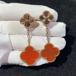 Van Cleef Arpels Magic Alhambra Earrings, 2 Motifs Rose Gold, Carnelian VCARP7RQ00