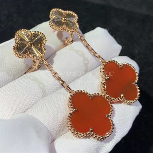 Van Cleef Arpels Magic Alhambra Earrings, 2 Motifs Rose Gold, Carnelian VCARP7RQ00