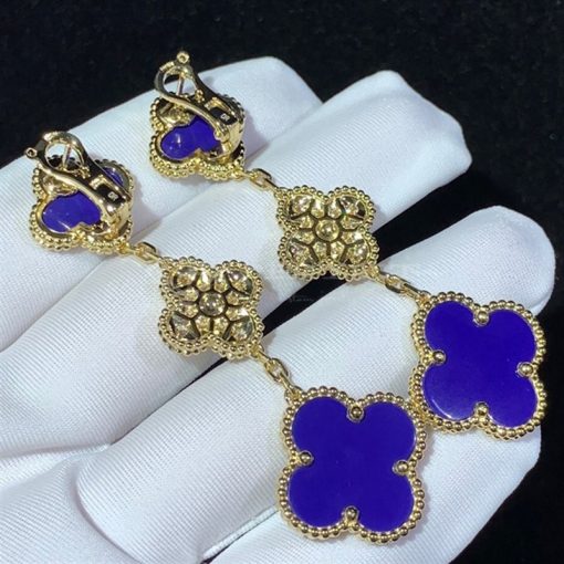 Van Cleef Arpels Magic Alhambra Earrings, 3 Motifs Lapis Lazuli