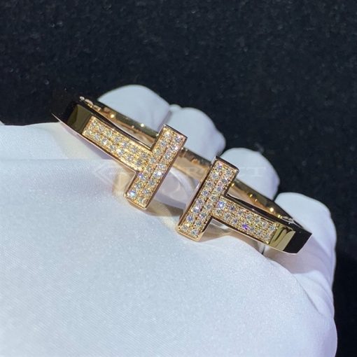 Tiffany T Pavé Diamond Square Bracelet in 18k Gold