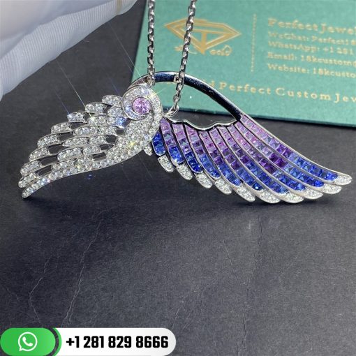 Garrard Wings Embrace Bird of Paradise Slider Pendant In 18ct White Gold with Diamonds and Sapphires