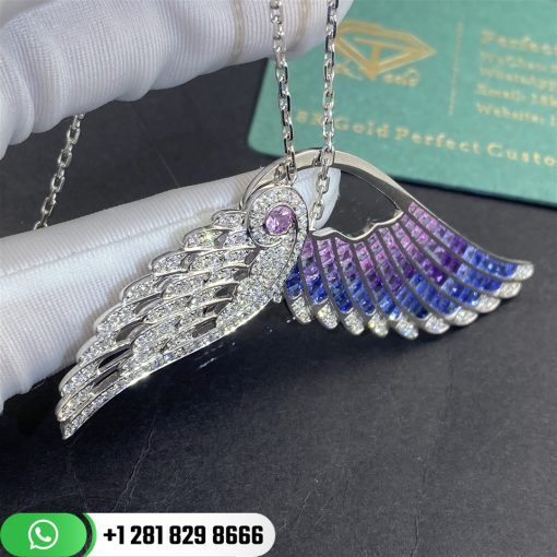 Garrard Wings Embrace Bird of Paradise Slider Pendant In 18ct White Gold with Diamonds and Sapphires