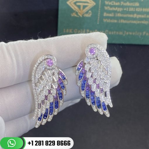 Garrard Wings Embrace Bird of Paradise Drop Earrings In 18ct White Gold with Diamonds and Sapphires