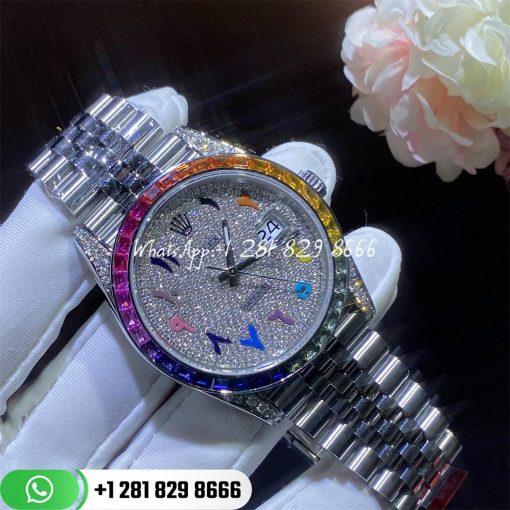 Rolex Datejust 41 Diamond Rainbow Bezel Arabic 41mm Steel Jubilee Watch 126300 Custom Watches Coral (5)