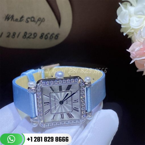 Charles Oudin Pansy Retro 24mm Medium 18 Karat White Gold Satin Pearl And Diamond Watch Custom Watches (5)